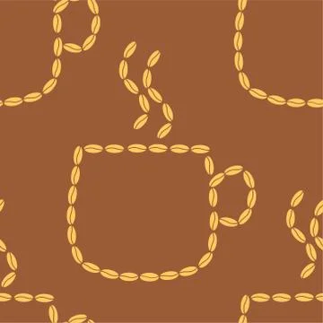 Seamless vector patterns with cups and cofee grains on the white background.  Stock Illustration