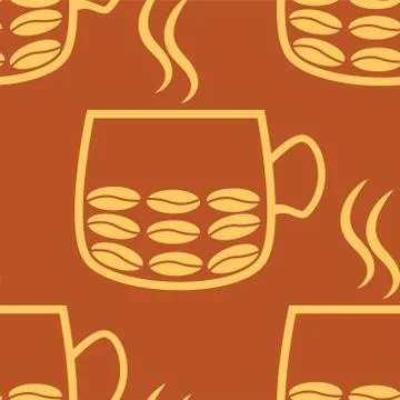 Seamless vector patterns with cups and cofee grains on the white background.  Stock Illustration