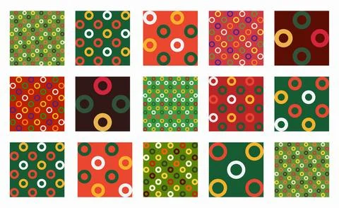 Seamless vector patterns with festive rings and circles, ideal for Christmas, Stock Illustration