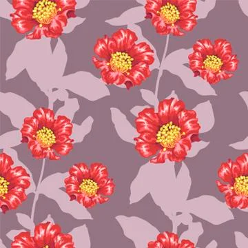 Seamless vector patternwith bright pomegranate blooming flowers and silhouett Stock Illustration