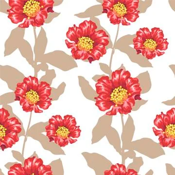 Seamless vector patternwith bright pomegranate blooming flowers and silhouett Stock Illustration