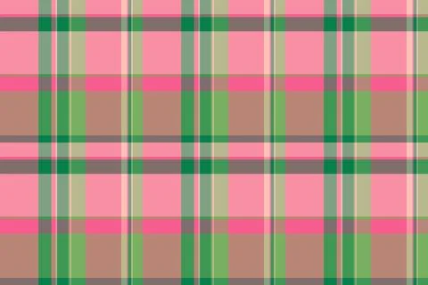 This seamless vector plaid pattern features vibrant pink and fresh green stri Stock Illustration