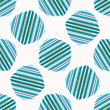 Seamless vector polka dot turquoise white geometric shape pattern. Mid century Stock Illustration