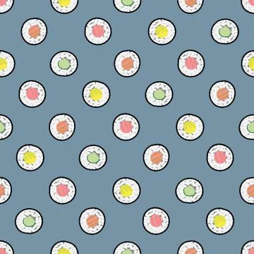 Seamless vector polka dots pattern with maki sushi 库存插图