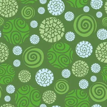 Seamless vector polka dots pattern with round florals and spirals Illustrazione stock