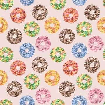 Seamless vector polka dots pattern with colorful sprinkled donuts 스톡 일러스트