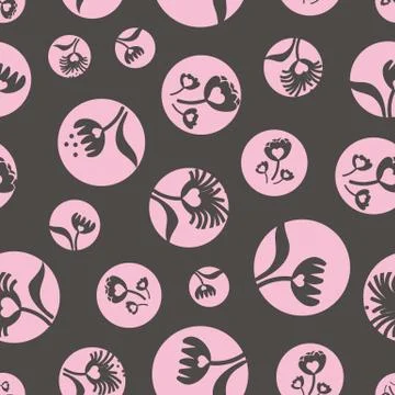 Seamless vector polka dots pattern with floral Stock Illustration