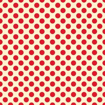 Seamless vector red polka dots pattern on light yellow background Stock Illustration