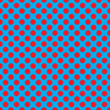 Seamless vector red polka dots pattern on neon blue background Illustrazione stock