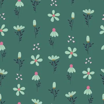 Seamless vector repeat pattern, cute cartoon flowers, great for backgrounds Stock Illustration