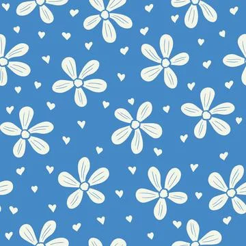 Seamless vector repeat pattern, cute cartoon flowers, great for backgrounds Illustrazione stock