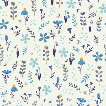 Seamless vector repeat pattern, cute cartoon flowers, great for backgrounds 스톡 일러스트
