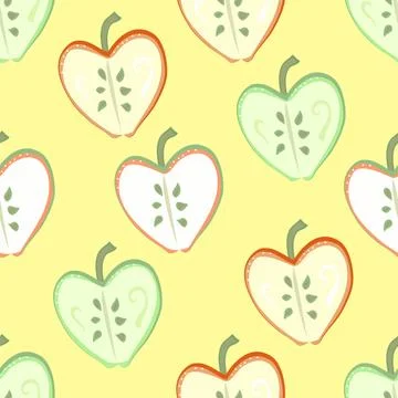 Seamless vector repeating fruit pattern of cross sectioned red and green appl Stock Illustration