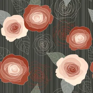 Seamless vector roses pattern on dark green background Stock Illustration