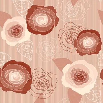 Seamless vector roses pattern on pink background Stock Illustration