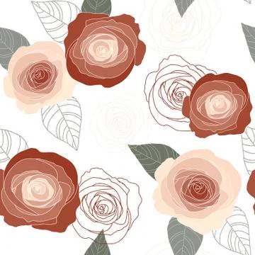 Seamless vector roses pattern on white background Stock Illustration
