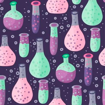 Seamless vector school pattern with test tube. 스톡 일러스트