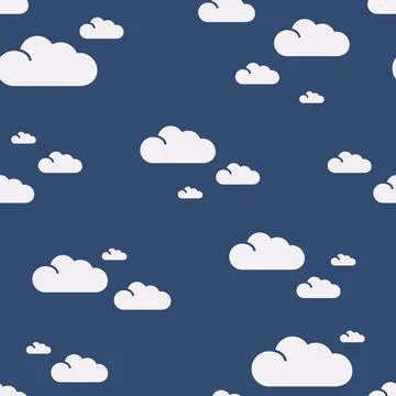 Seamless vector simple cloud pattern in a chaotic order on a dark blue back.. 스톡 일러스트