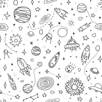 Seamless vector space doodle pattern Stock Illustration