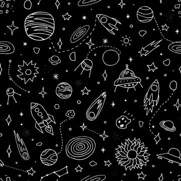 Seamless vector space doodle pattern Stock Illustration