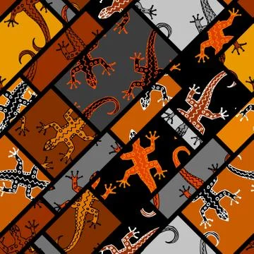 Seamless vector square pattern. Brown lizards pattern. イラスト素材
