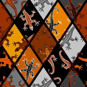 Seamless vector square pattern. Brown lizards pattern. Illustrazione stock