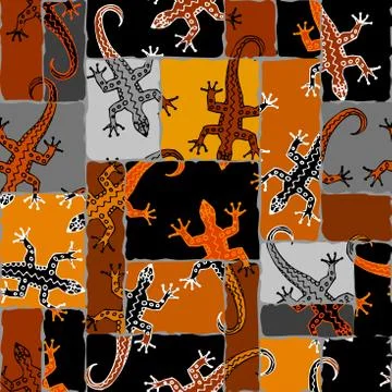 Seamless vector square pattern. Brown lizards pattern. Stockillustratie
