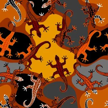 Seamless vector square pattern. Brown lizards pattern. イラスト素材