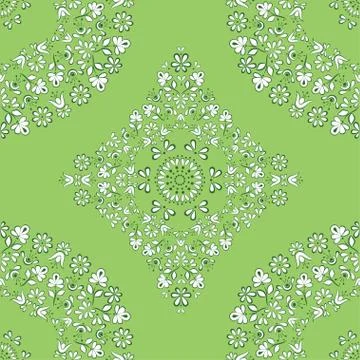 Seamless vector square pattern in gzhel style, fresh green Stock Illustration