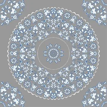 Seamless vector square pattern in gzhel style, gray with blue Stock Illustration