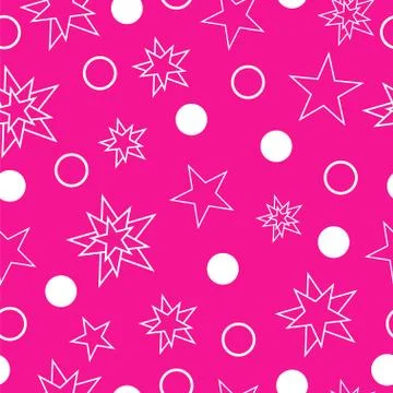 Seamless vector with stars and circles in pink background Stock Illustration