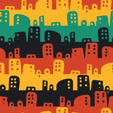 Seamless vector stipes pattern with colorful rounded shapes cityscape Stock Illustration