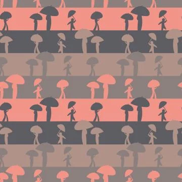 Seamless vector stipes pattern with people on rainy day Stock Illustration