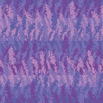 Seamless vector stipes pattern sith lavender flowers in few shades of violet Stock Illustration