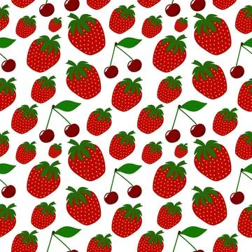Seamless vector strawberry and cherry pattern Stock Illustration