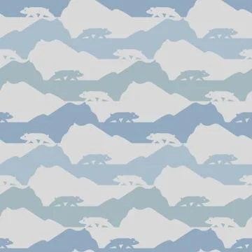 Seamless vector striped pattern with artic landscape and polar bears silhouettes Stock Illustration