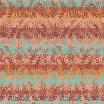Seamless vector striped pattern background with leaves in copper colors Stock Illustration