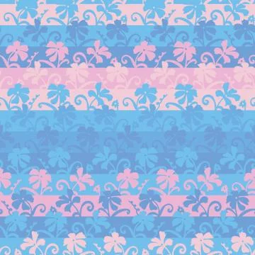 Seamless vector striped pattern background with pink and blue flowers Stock Illustration