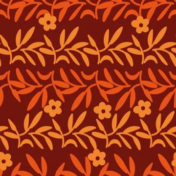 Seamless vector striped pattern with orange and red autumn leaves Stock Illustration