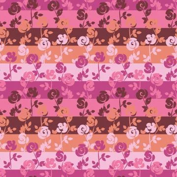 Seamless vector stripes pattern with rose flowers in shades of pink color Stock Illustration