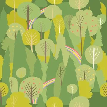 Seamless vector summer forest pattern. Summer background 스톡 일러스트