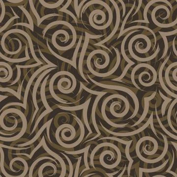 Seamless vector texture of flowing beige brush strokes of spirals and curls on Illustration