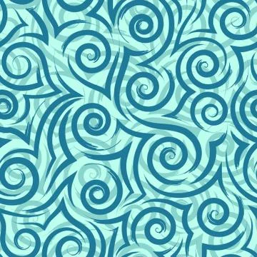 Seamless vector texture of flowing blue brush strokes of spirals and curls on a Stock-Illustration
