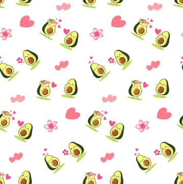 Seamless vector texture for valentines day.A pair of avocado lovers gently green Stock Illustration