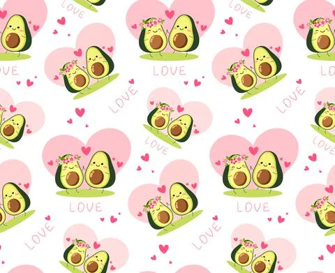 Seamless vector texture for valentines day.A pair of avocado lovers gently green Stock Illustration