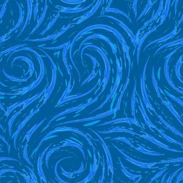 Seamless vector texture of waves and curls on a blue background with turquoise Illustration