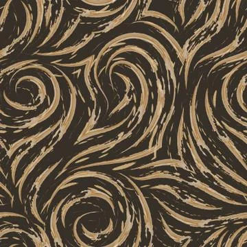 Seamless vector texture of waves and curls on a brown background with faded Stock Illustration