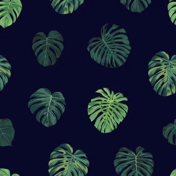 Seamless vector tropical botanical pattern with green monstera palm leaves Stock Illustration