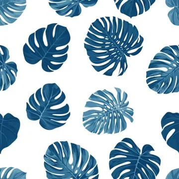 Seamless vector tropical botanical pattern with monstera palm leaves. Exotic Stock Illustration