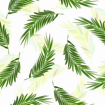 Seamless vector tropical pattern with green palm leaves. Illustrazione stock